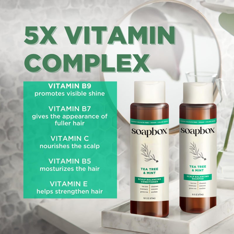 Soapbox Tea Tree Shampoo and Conditioner Set, Scalp Balancing with Tea Tree Oil, Jojoba Oil, Aloe and Shea Butter to Clean and Purify for All Hair Types, 16 Ounces Each (Pack of 2) - Image 4